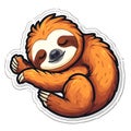 Cute Brown Sloth Sticker Sleeping on a White Background with Claws Sticker Design Generative AI Royalty Free Stock Photo