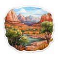 Sedona River Canyon View Sticker - Hyper-detailed Illustration On Shaped Canvas