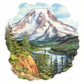 Detailed Mount Rainier Sticker With Jody Bergsma-inspired Design Royalty Free Stock Photo