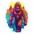 Colorful Bigfoot Sticker With Vibrant Gradients And Majestic Mountains