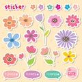 Sticker Flower Cartoon Cute Color Icon Vector