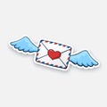 Sticker flying closed envelope with wax heart and wings