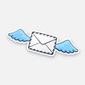 Sticker flying closed envelope with wings