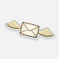 Sticker flying closed vintage envelope with wings