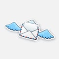 Sticker flying opened envelope with wings