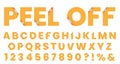 Sticker font. Peel off letters. Font sticker typographic