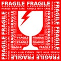 Red sticker fragile handle with care, red fragile warning label, square fragile label with broken glass symbol Royalty Free Stock Photo