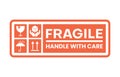 Sticker fragile handle with care, red fragile warning isolated vector illustration