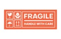 Sticker fragile handle with care, red fragile warning isolated vector illustration