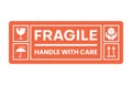 Sticker fragile handle with care, red fragile warning isolated vector illustration