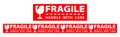 Sticker fragile handle with care, red fragile warning label, fragile label with broken glass symbol Royalty Free Stock Photo