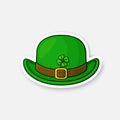 Sticker front view of green bowler hat with buckle and clover