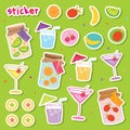 Sticker Fruit Juice Drink Cocktail Fresh Cute cartoon Design Vector Royalty Free Stock Photo