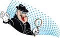 Sticker with a funny detective with a magnifying glass. There is an additional PNG format.