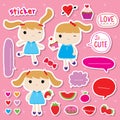 Sticker Girl Cute Fruit Sweet Cartoon Vector