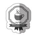 sticker gray scale border heraldic decorative ribbon with cup and smoke coffee
