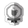 sticker gray scale border heraldic decorative ribbon with mug and smoke coffee