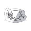 sticker grayscale contour of hot cup of tea
