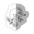 sticker with grayscale contour with light bulb and creeper plant