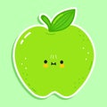 Sticker green apple. Vector hand drawn cartoon kawaii character illustration icon. Isolated on white background. Green apple Royalty Free Stock Photo