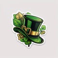 Sticker green hat with green leaves white background. Green color symbol of St. Patrick\' Royalty Free Stock Photo