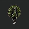 Sticker green Indy alien isolated on a dark background. Turkey as the main dish of thanksgiving for the harvest Royalty Free Stock Photo