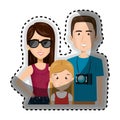 Sticker half body cartoon family in travel with camera