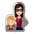 Sticker half body cartoon woman with blond girl with cute dress