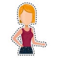 Sticker half body faceless cartoon blond woman with casual clothes