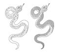 Sticker and hand drawn snake for tattoo.Red snake Reptile on white background.