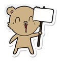 sticker of a happy cartoon bear with placard