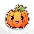 Sticker happy young smiling pumpkin jack-o-lantern, Halloween image on a white isolated background Royalty Free Stock Photo