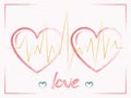 Sticker hearts, heartbeat, pulse line, for the holiday Valentine`s Day