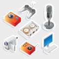 Sticker icon set for entertainment devices Royalty Free Stock Photo