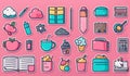 The sticker icons for daily necessities are cute cartoon line drawings