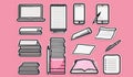 The sticker icons for daily necessities are cute cartoon line drawings