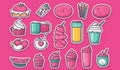 The sticker icons for daily necessities are cute cartoon line drawings