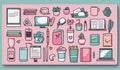 The sticker icons for daily necessities are cute cartoon line drawings