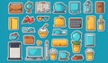 The sticker icons for daily necessities are cute cartoon line drawings