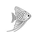 Sticker illustration of a cute and lovely fish outline version