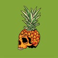 Sticker illustration of a pineapple skull vector design