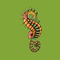 Sticker illustration of a seahorse traditional tattoo