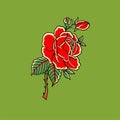 Sticker illustration of a thorny stem flower of a rose