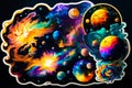Sticker with an image of planets and stars Generative AI Royalty Free Stock Photo