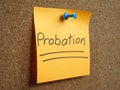 The sticker with the inscription Probation is pinned to the board. Royalty Free Stock Photo