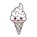 Sticker: Kawaii Smiling Ice Cream Cone with Sprinkles on White Background