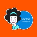 Sticker label with cute women cartoon vector illustration for packaging and advertising. web icon