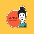 Sticker label with cute women cartoon vector illustration for packaging and advertising. web icon