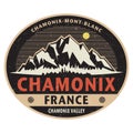 Sticker or label with mountains and text Chamonix, France