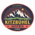 Sticker or label with mountains and text Kitzbuhel, Austria Royalty Free Stock Photo